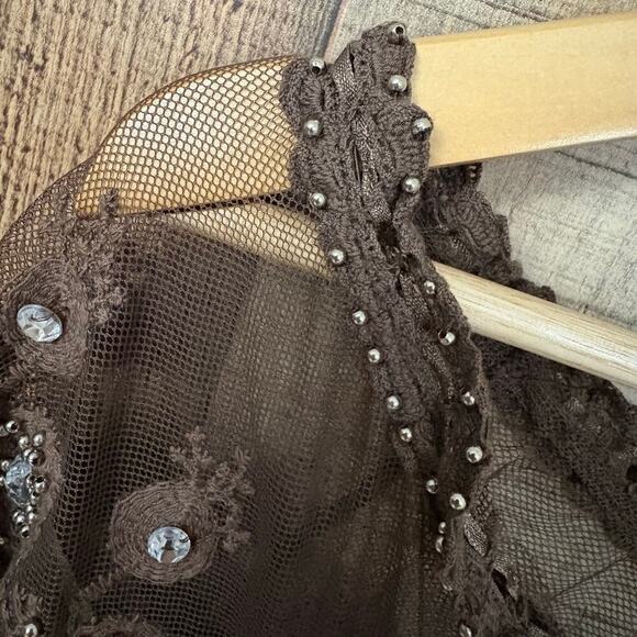 Ryu Collection Blouse Cream & Brown Lace Off the Shoulder Top Women’s Sz L NWT - Picture 3 of 11